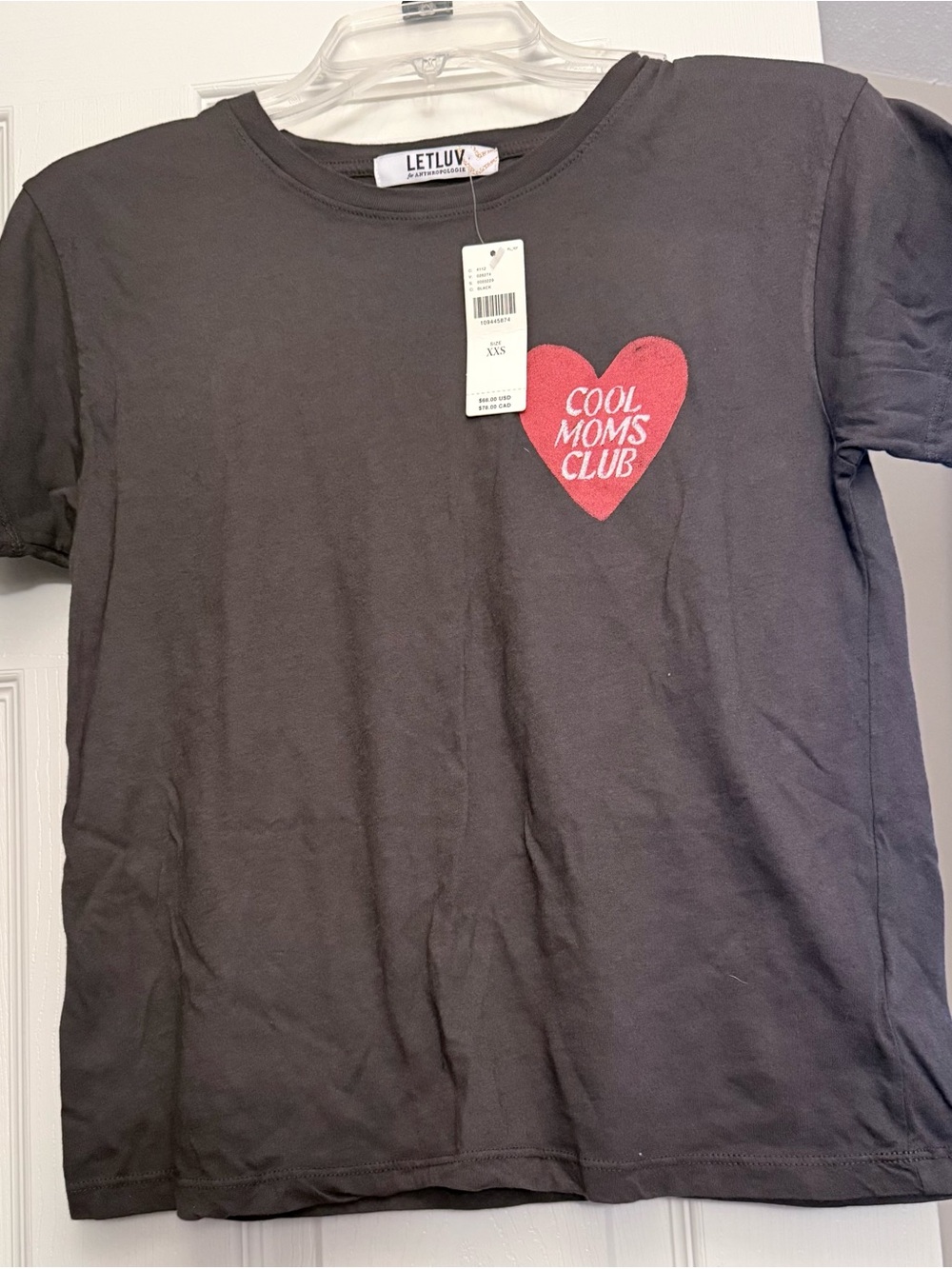 Anthropologie Letluv Black Short Sleeve Tee with Red Heart Graphic